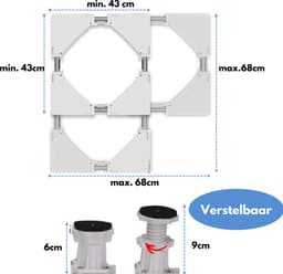 W&Z® Wasmachine verhoger met 4 wielen - Wasmachine Opbouwmeubel kast- 350kg - Wit — thumbnail 3