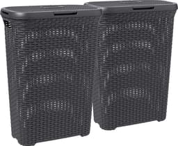 Curver Style Wasmand met deksel - 2x 40 liter - 2 stuks - Antraciet — thumbnail 1