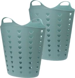 Excellent Houseware Flexibele wasmand - 2x - groen - 60 liter - kunststof - 47 x 50 cm — thumbnail 1