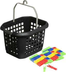 Wasknijpers ophang mandje/bakje - zwart - met 72x plastic knijpers — thumbnail 1
