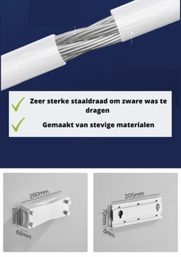 Waslijn - Uittrekbare waslijn - Dubbele lijn - (2x 5,2 meter) 10,4 meter totaal - Zwart - Wanddroogrek - Waslijndraad uittrekbaar - Roldrooglijn - Wasdraad — thumbnail 3