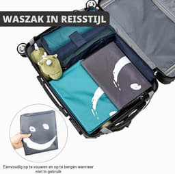 Ruime en handige waszak voor reizen, kamperen en thuisgebruik - 2-delige set (blauw + grijs) met draagriem — thumbnail 2