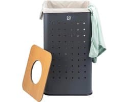 Hoekige wasmand - Met afneembaar deksel - Met wasbare zak - 50 liter - Voor slaapkamer en badkamer