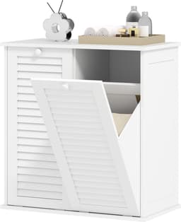 Waskast met 2 Kiepbakken voor Wasgoed - 2 Lamellendeuren - 70 x 38 x 73 cm - Wit — thumbnail 1