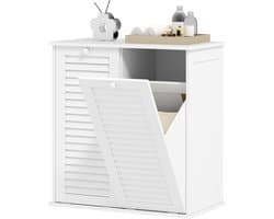 Waskast met 2 Kiepbakken voor Wasgoed - 2 Lamellendeuren - 70 x 38 x 73 cm - Wit