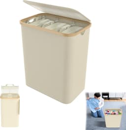 Wasmand 140 l met deksel 3 delen - uitneembare netwassorteerder waszak waszak wasmand wasmand met handgrepen voor handdoeken, kleding, speelruimte — thumbnail 1