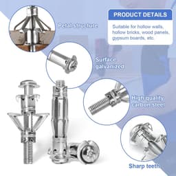 30 stuks koolstofstaal holtepluggen type Petal verzinkte schroeven plugset M6 x 52 mm spreidpluggen zeer sterke hollewandpluggen metalen voor wanden, muren en houten platen, — thumbnail 5