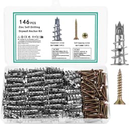 146 stuks M4 zelfborende gipsplaatpluggen, metalen gipsplaatpluggen met schroeven, holle ruimtepluggen gipsplaten pluggen met zelftappende schroeven voor bevestiging in gipsplaten, beton en baksteen — thumbnail 1