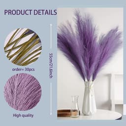 30 stuks kunstmatig pampasgras lila (55 cm) – Flauwe droogbloemen decoratie voor vaas – Boho kunstbloemen & kunstplanten voor woonkamer, tafeldecoratie & bruiloft (klein, pluisvrij) — thumbnail 2