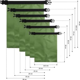 Waterdichte droogzakkenset, 6 maten lichtgewicht zakken en lange verstelbare schouderriem, waterdichte pakzakken voor buiten voor backpacken, varen, wandelen, kamperen (groen), 6 stuks — thumbnail 5