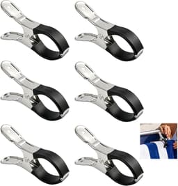 Set van zes grote wasknijpers van roestvrij staal met beschermende rubberen coating, voor dikke en dikke stoffen jassen, voor huishoudelijk en buiten op balkon of terras — thumbnail 2