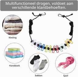 Waslijn, campingwaslijn, 4 meter, intrekbare reiswaslijn met wasknijpers, verstelbare reiswaslijn met 12 clips voor reizen, balkon, vakantie, outdoor, camping — thumbnail 5