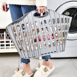 Wasmand - Opbergmand - Opvouwbare wasmand - Handwasmand - Multifunctionele mand - Mand - 40x27x32cm - Geschikt voor het opbergen van kleding, beddengoed, sokken, dekens, schoenen en speelgoed - Grijs — thumbnail 4