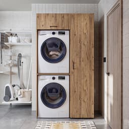Roomart DUO-I Wasmachine Ombouwkast 112x205 cm - met Hoge Kast 45 - Eiken — thumbnail 2