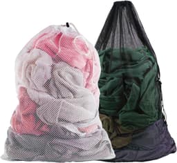 Extra Grote Wasnetzak - Wit + Zwart - 70 x 90 cm - Polyester Waszak met Trekkoord - Voor Kleding en Reisorganisator — thumbnail 1