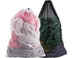 Extra Grote Wasnetzak - Wit + Zwart - 70 x 90 cm - Polyester Waszak met Trekkoord - Voor Kleding en Reisorganisator
