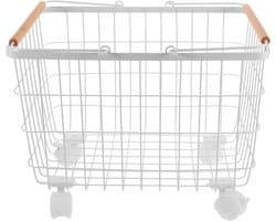 Wasmand op wielen - Opbergmand - Kleding sorteren - Met handgrepen - 38x31x28.5cm - Wit