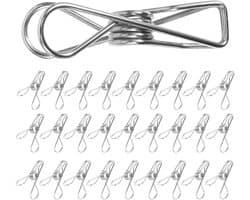 Roestvrijstalen Wasknijpers - Kledingklemmen - Kleding Drogen - Windbestendige Bevestiging - 30 Stuks - Zilver