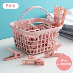 Waslijnclips - Wasknijpers mand - Kleding drogen - Winddicht ontwerp - 30 stuks - Roze — thumbnail 4
