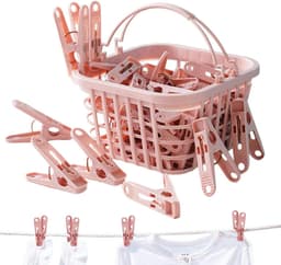 Waslijnclips - Wasknijpers mand - Kleding drogen - Winddicht ontwerp - 30 stuks - Roze — thumbnail 1