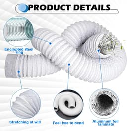 Afvoerslang PVC - Flexibele slang Aluminium pijp - Ventilatie aanleggen - Met RVS slangklemmen - 80mm x 3m - Wit — thumbnail 5