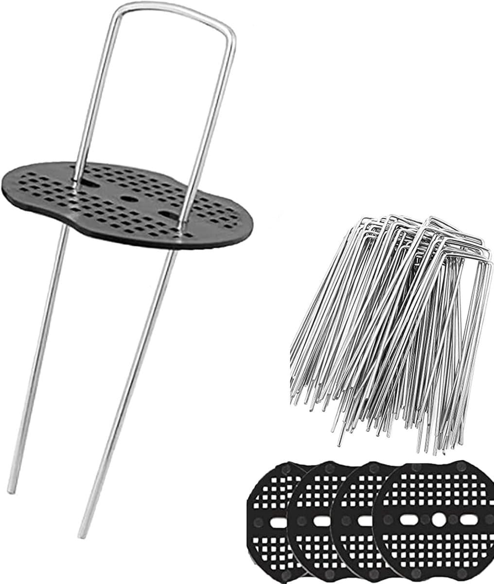 50 Stuks Stalen Grondankers met 50 Bufferdiscs voor Stabiliteit, Ideaal voor Tuin, Camping en Beveiliging van Netten en Hekken, Afmetingen 150x25mm Ø2.7mm — afbeelding 1