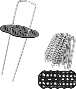 50 Stuks Stalen Grondankers met 50 Bufferdiscs voor Stabiliteit, Ideaal voor Tuin, Camping en Beveiliging van Netten en Hekken, Afmetingen 150x25mm Ø2.7mm — thumbnail 1