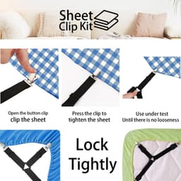 Dailygoods - Bedlakenhouders, set van 8 stuks, verstelbare bedbevestigingen, zwart, 24 stuks, dekbedovertrek, clips, wit, elastisch, voor laken, matras, strijkplank, bank — thumbnail 2