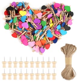 Dailygoods - 100 stuks mini-houten knijpers - Hartvormige wasknijpers in 10 kleuren — thumbnail 1