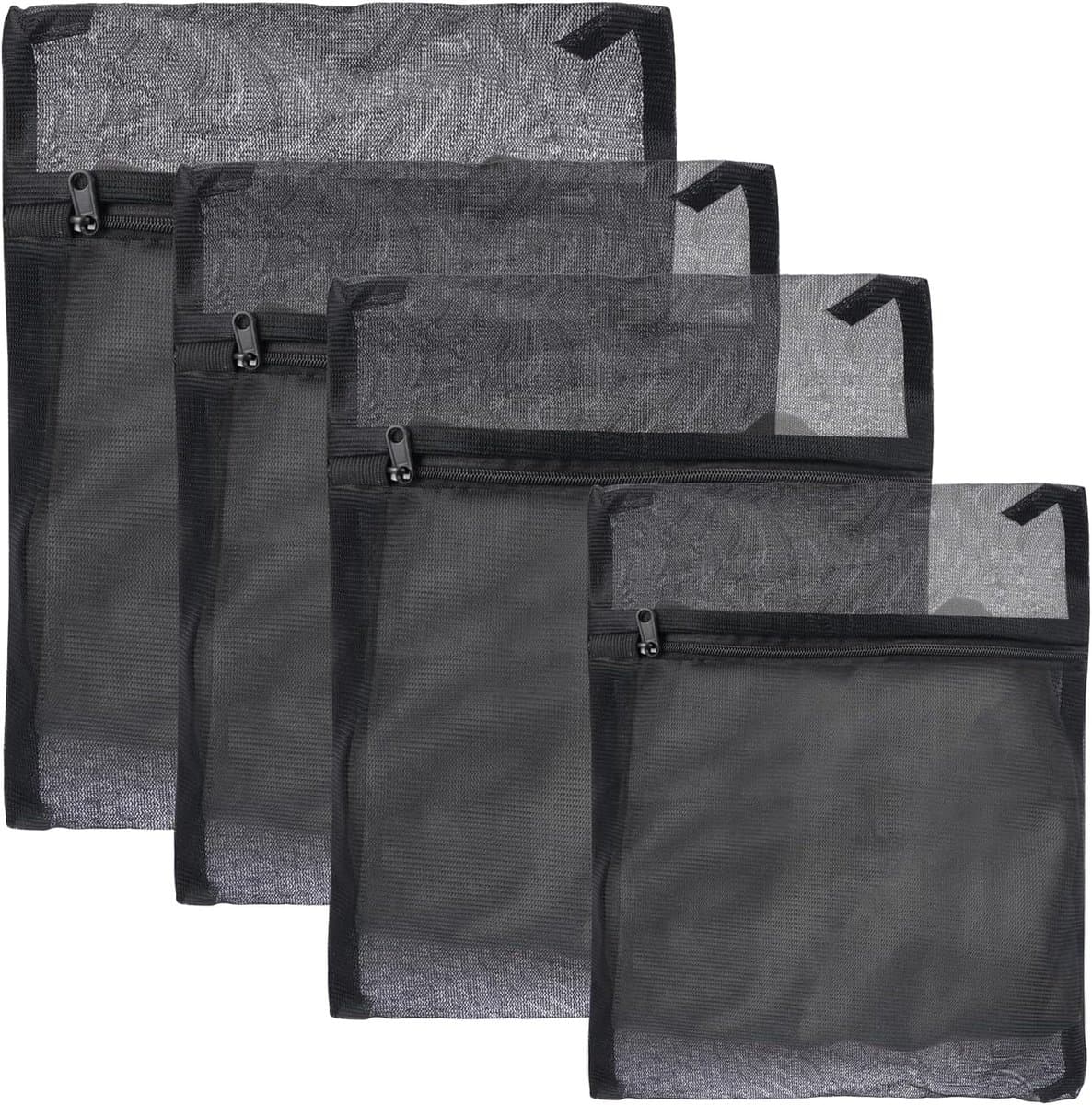 Thijox - 5 Stuks Rechthoekige Waszakken met Ritssluiting van Netstof | Diverse Maten voor Donsjacks en Mantels | Polyester Zwart | Bescherming tijdens — afbeelding 1