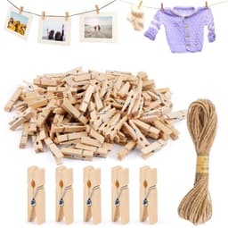 Wasknijpers 150 Stuks - Kleine Houten Knijpers 3.5cm - Draagbare Knijpers voor Kleding/Foto's - Jute Touw 10m - Perfect voor Decoratie — thumbnail 1