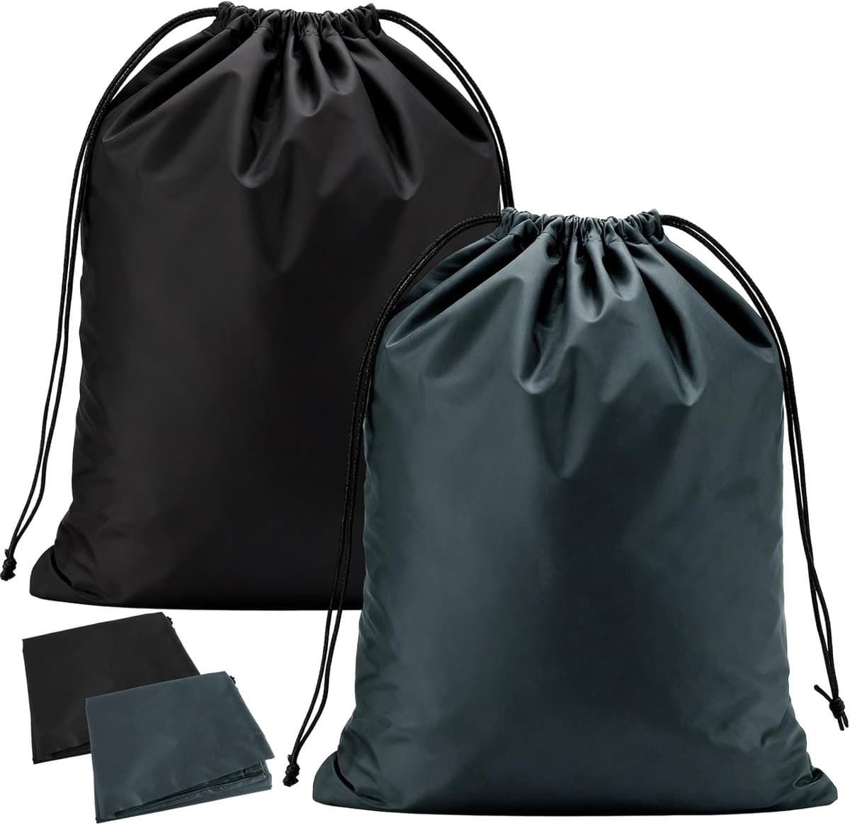 SnelShoppen - 2 Pack Grote Waszakken 36 x 24 Inch | Waterdichte Vouwbare Waszak met Trekkoord voor Camping, Reizen en Slaapzaal - Zwart en Grijs | 120 — afbeelding 1