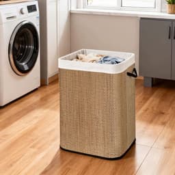 Evaux Boutique Bamboe wasmand - 72L - Met deksel tegen geurtjes - Opvouwbaar - Ruimtebesparend voor kleine ruimtes - Met wasbare binnenvoering — thumbnail 2