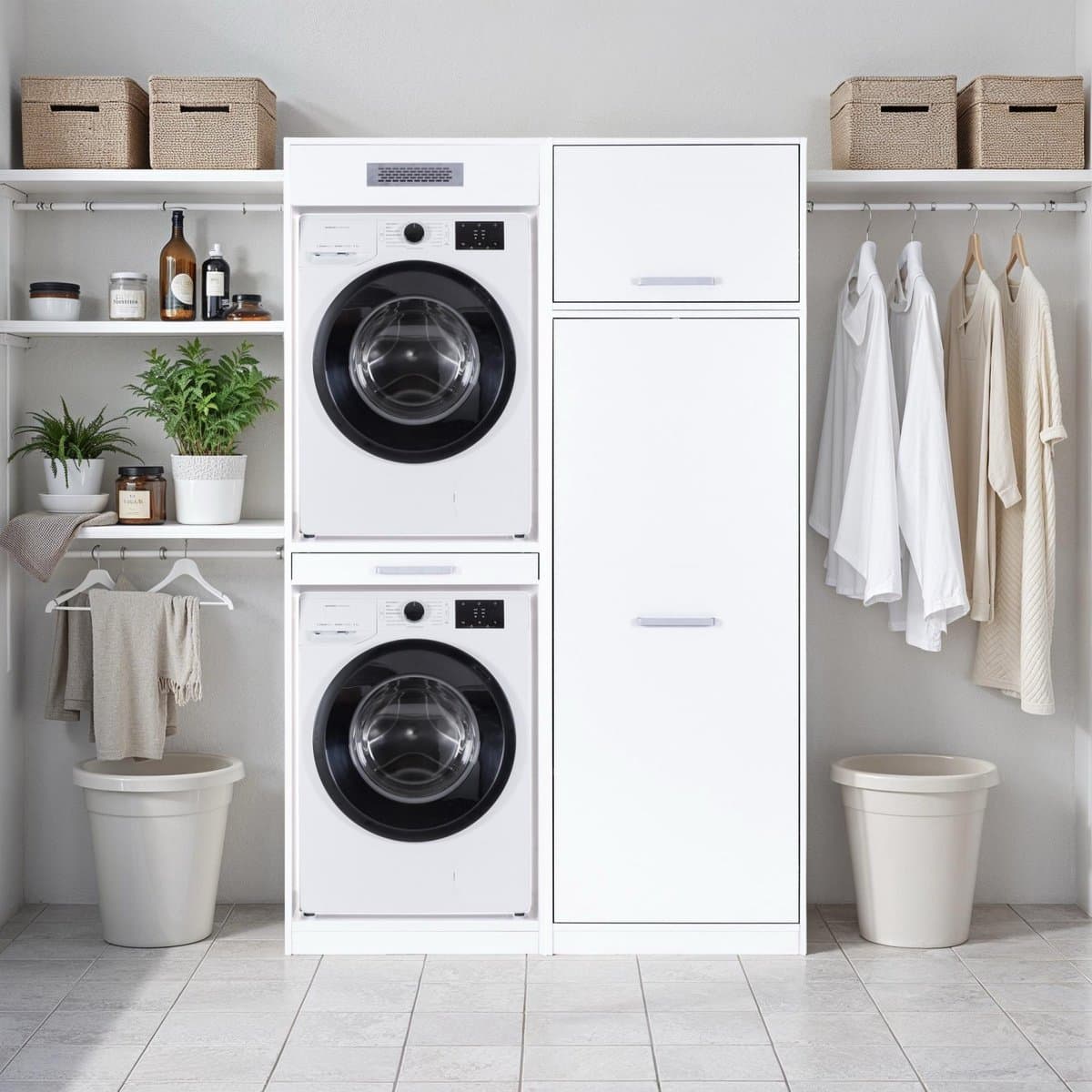 Interlink Lifestyle Studio Flow Wasruimtecombinatie Bundel 05 - Wit - 134 x 68 x 208 cm - Complete wasruimte met wasmachinekast en opbergkast — afbeelding 1