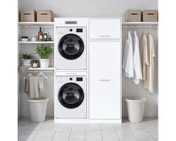 Interlink Lifestyle Studio Flow Wasruimtecombinatie Bundel 05 - Wit - 134 x 68 x 208 cm - Complete wasruimte met wasmachinekast en opbergkast