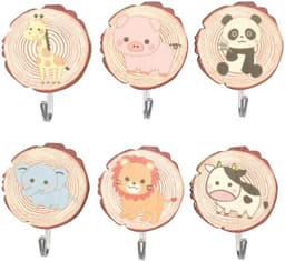 Haken 6 Stuks - Zelfklevende Houten Dierenhaken - Wandhaken voor Kleding/Sleutels/Hoeden - Kindvriendelijk/Milieuvriendelijk - Maximaal 2,5 kg Belastbaar - Kinderhaken — thumbnail 1