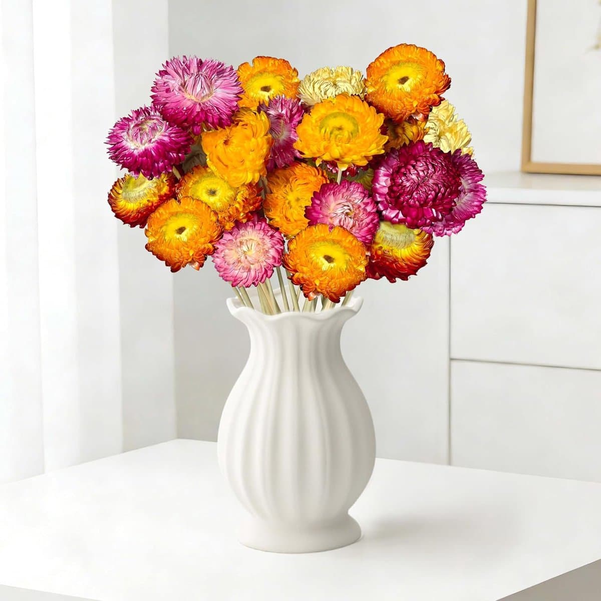 Gedroogde bloemen, 20 stuks veelkleurige gedroogde madeliefjes met stengels voor bruiloft, thuis en op kantoor, feestdecoratie — afbeelding 1