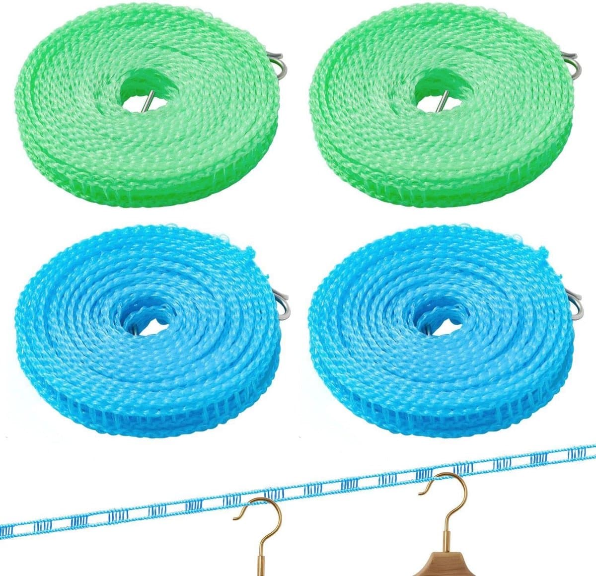 4 Rollen Outdoor Waslijn, Antislip En Winddichte Waslijn, Punch-Free Drogen Quilt Touw, Duurzaam En Sterk Draagvermogen (Blauw, Groen). — afbeelding 1