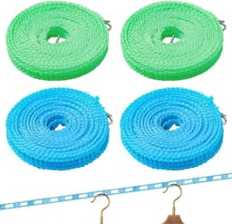 4 Rollen Outdoor Waslijn, Antislip En Winddichte Waslijn, Punch-Free Drogen Quilt Touw, Duurzaam En Sterk Draagvermogen (Blauw, Groen). — thumbnail 1