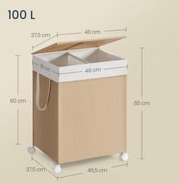 Hoppa! Wasmand - Naturel Beige-Mat Wit - Staal - Synthetische Stof - Polyester-Katoenen Stof - 46.5 x 37.5 x 65 cm (B x D x H) — thumbnail 2