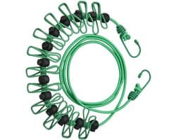 Winddichte Waslijn - Reis Waslijn - Kleding Drogen - Met Winddichte Clips - Tot 3.7 Meter - Groen