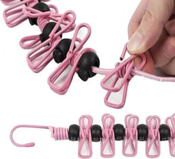 Set van 2 draagbare reiswaslijnen, uitschuifbare reiswaslijnen met 12 wasknijpers, geschikt voor thuis, op reis en voor het drogen van kleding buitenshuis (roze + groen). — thumbnail 3