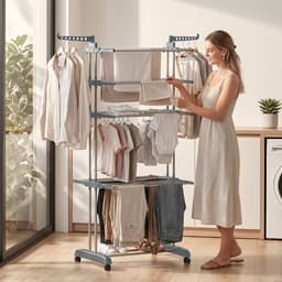 HOMCOM Clothes Drying Rack-Plastic, Stahl-73L x 64B x 172H cm-Grau — thumbnail 4