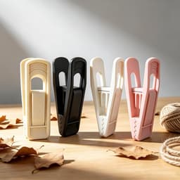 set van 20 fluwelen kledinghaakjes, vinger-broekclips voor fluweel-beflockte kleerhangers, kledingspelden (beige (kunststof)) — thumbnail 3