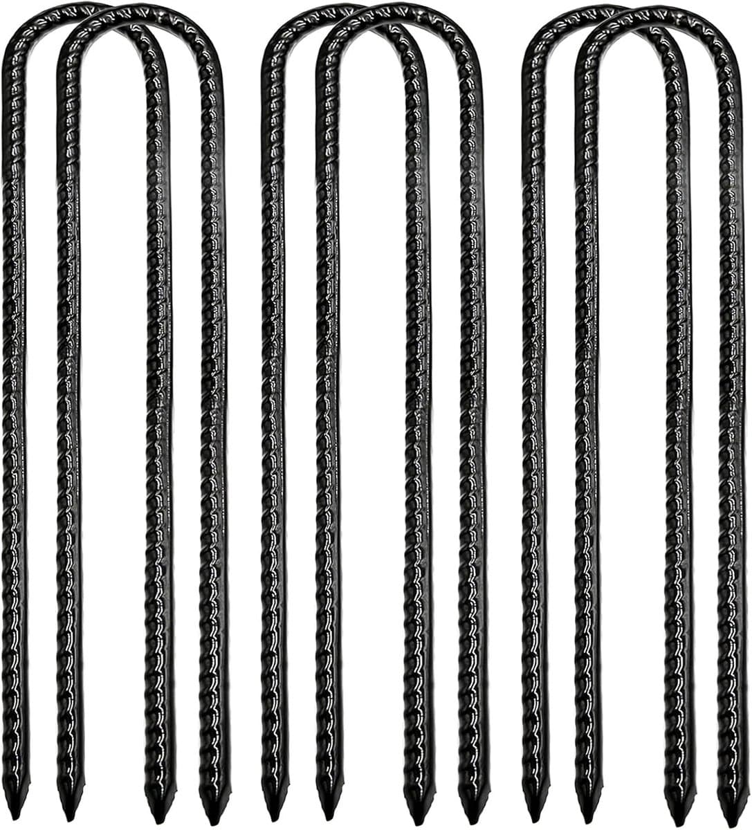 SnelShoppen - Grondankers, tentpinnen, tuinpinnen, gegalvaniseerd, 6 stuks, 30 cm lang, U-pinnen, zwart, voor trampoline, schommel, tuin, camping — afbeelding 1