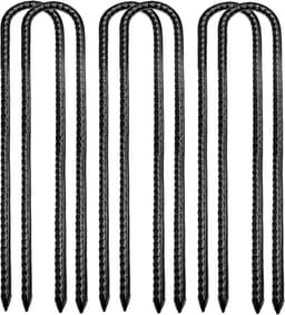 SnelShoppen - Grondankers, tentpinnen, tuinpinnen, gegalvaniseerd, 6 stuks, 30 cm lang, U-pinnen, zwart, voor trampoline, schommel, tuin, camping — thumbnail 1