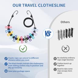 2 Pieces Clothesline Camping, Portable Travel Clothesline, Outdoor Clothesline, Extendable with 12 Pieces Clamps and - ShopVlot — thumbnail 4