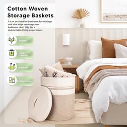 Grote Katoenen Touw Wasmand met Deksel 58L Opvouwbare Geweven Opbergmand, Holle Handgreep, Geschikt voor Woonkamer, Slaapkamer, Wasruimte, voor Kussens, Dekens, Handdoeken 38 x 50cm (Bruin) — thumbnail 3