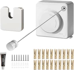 Uittrekbare Waslijn - Wand Waslijn - Kleding Drogen - Roestvrij Staal - 51 Meter - Wit — thumbnail 1
