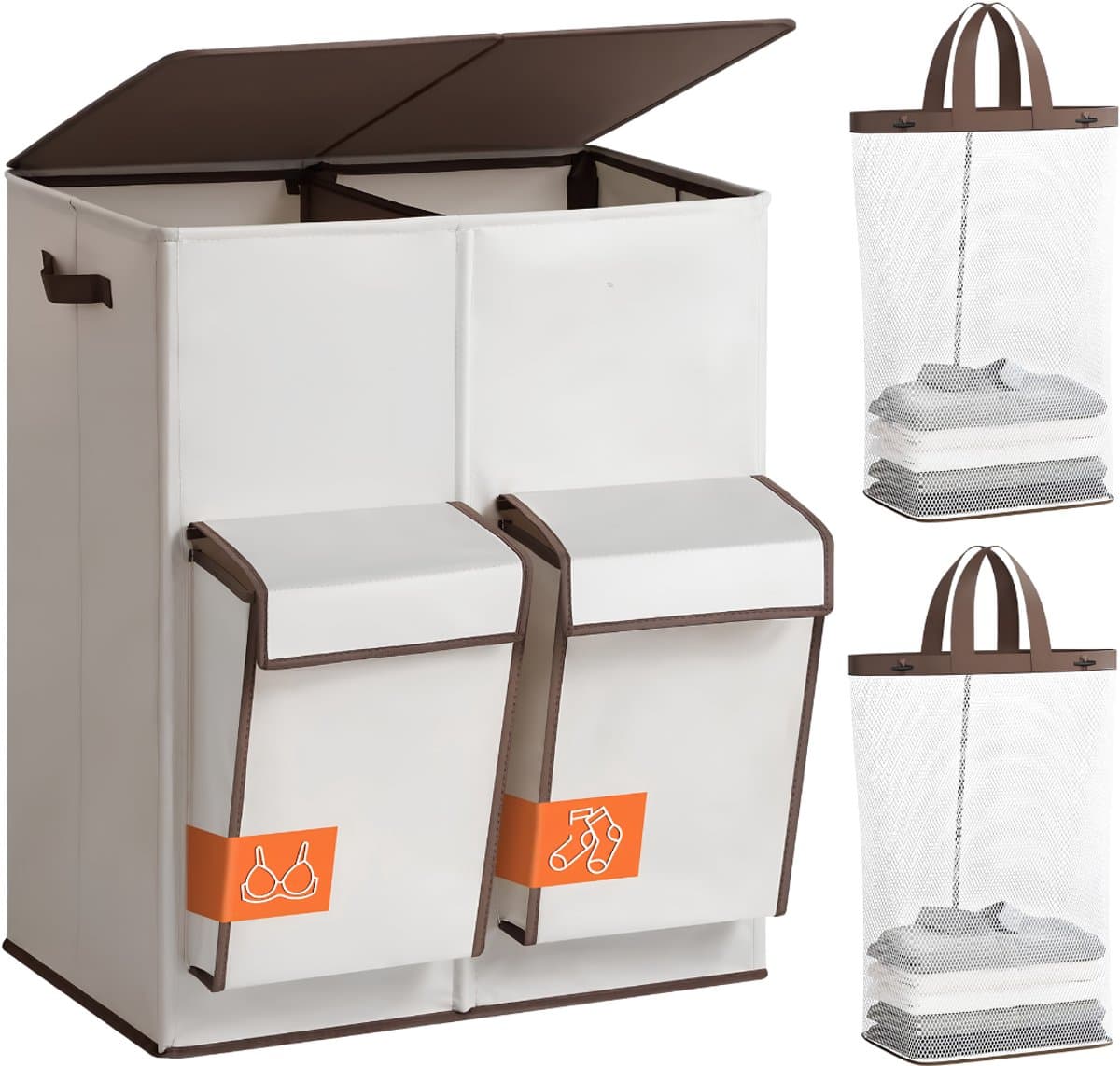 JCP® Wasmand - 180L - Wasmand met Deksel - Wasmand 4 Vakken - Beige - 58cm x 40cm x 71cm — afbeelding 1